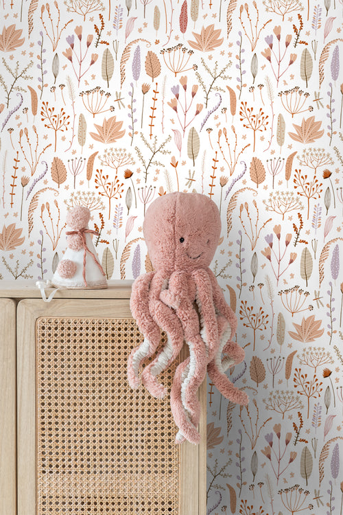 ESTAhome behang veldbloemen terracotta, paars, beige en wit - 50 x 900 cm - 131162 - vtwonen shop