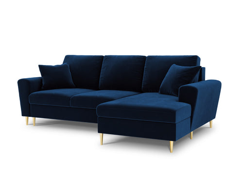 Cosmopolitan Design Converteerbare hoekbank rechts met opbergdoos Kyoto 4-zits, flueel, koningsblauw - 145x241x88cm