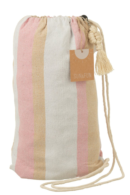 J-Line hangmat Strepen - katoen/polyester - wit/beige/lichtroze