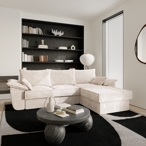 Sia Home - Rechte hoekbanken SASHA - XXL ribfluweel - Crème - 257cm