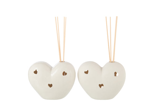 J-Line vaas Hart - keramiek - wit - 2 stuks - LED - vtwonen shop