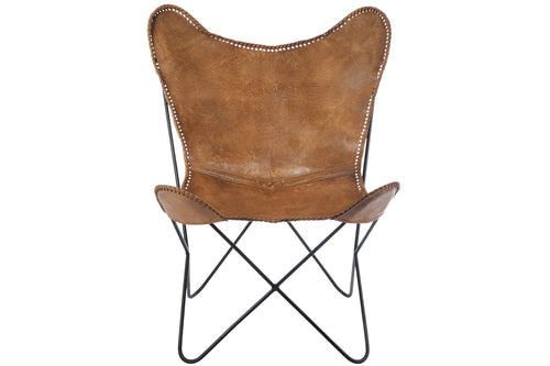 J-Line loungestoel voor binnen - leer/metaal - cognac