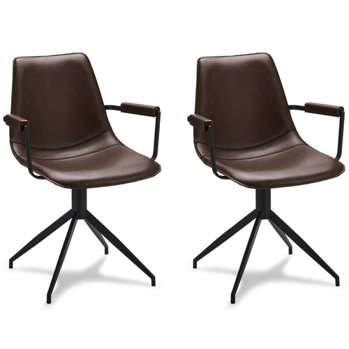 Furnhouse eetkamerstoelen armleuning Isabel - Donkerbruin - Kunstleer - Set van 2
