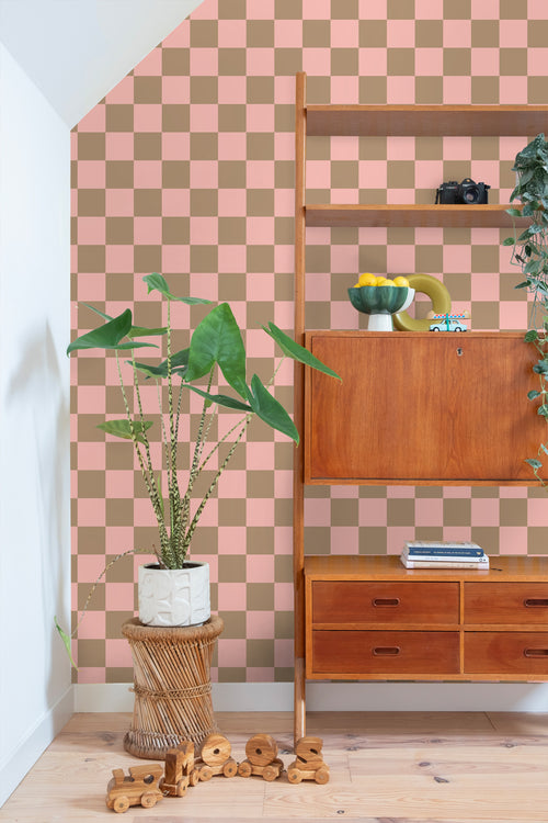 ESTAhome behang geblokt motief roze en beige bruin - 53 cm x 10.05 m - 130913 - vtwonen shop