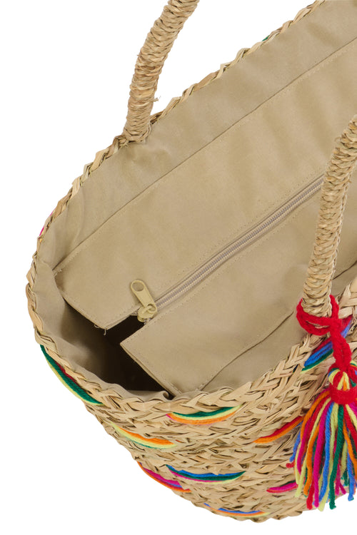 J-Line strandtas Gestreept - zeegras - mix - set van 2
