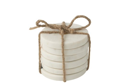 J-Line onderzetter Marmer - steen - wit - set van 6