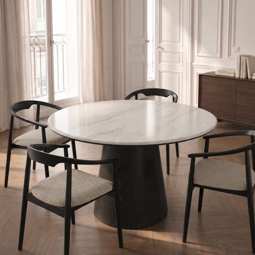 Premium Interiors - Eettafel VERO - multiplex en marmer wit marmer en zwart hout 120cm