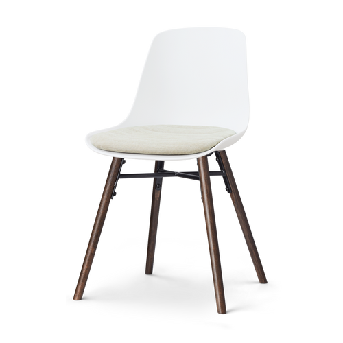 Nolon Nena-Liv eetkamerstoel wit met naturelbeige zitkussen - walnoot houten onderstel