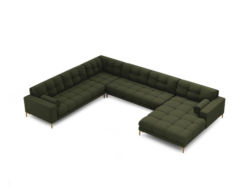 Cosmopolitan Design Panoramische hoekbank links Bali 7-zits, structurele stof, groente - 256x327x75cm