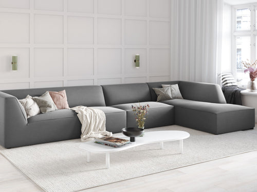 Micadoni rechter hoekbank Ruby 5-zits, flueel, grijs - 180x366x69cm