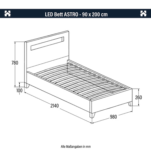 Home Deluxe LED bed ASTRO donkergrijs 90 x 200 cm - vtwonen shop