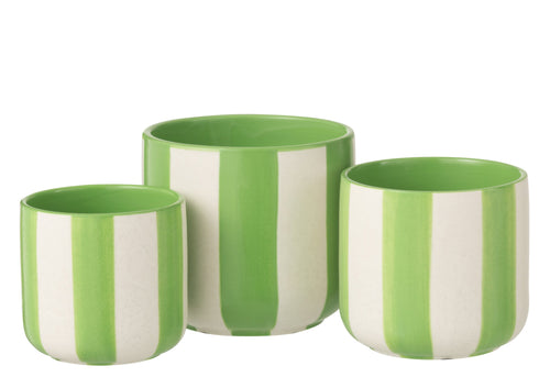 J-Line bloempot Gestreept - keramiek - groen/wit - large