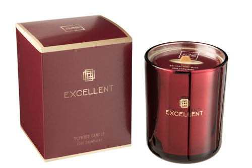 J-Line geurkaars Excellent - Rose Chamapgne - glas - rood - medium - 80U