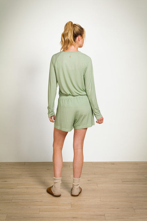 Pip Studio - Tina Pyjama t-shirt - Lange mouw Dames - Thousand Leaves - Lichtgroen - S