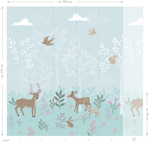 ESTAhome fotobehang hertjes blauw - 250 x 279 cm - 159262 - vtwonen shop