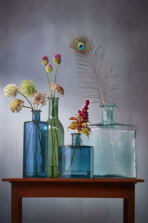 Mica Decorations Guan Fles Vaas - H26 x Ø21 cm - Gerecycled Glas - Blauw