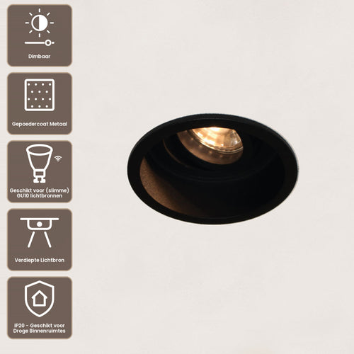 Artdelight Inbouwspot Rex Rond - Zwart