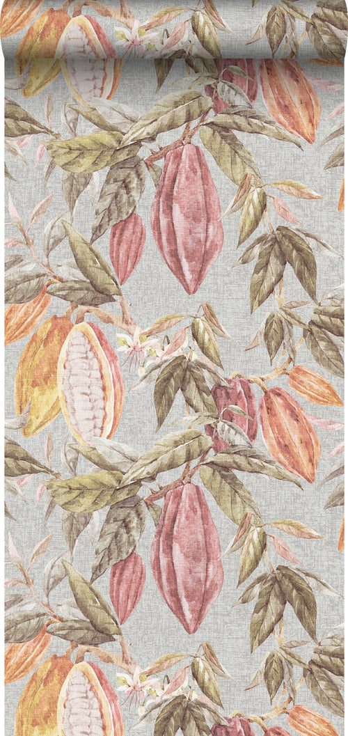 Sanders & Sanders behang bladeren vergrijsd groen, grijs en terracotta - 53 cm x 10 m - 640220 - vtwonen shop