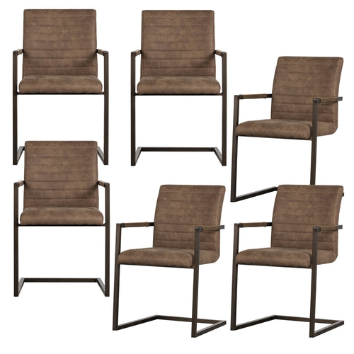 WOOOD eetkamerstoelen Bas - Leerlook - Taupe - Set van 6