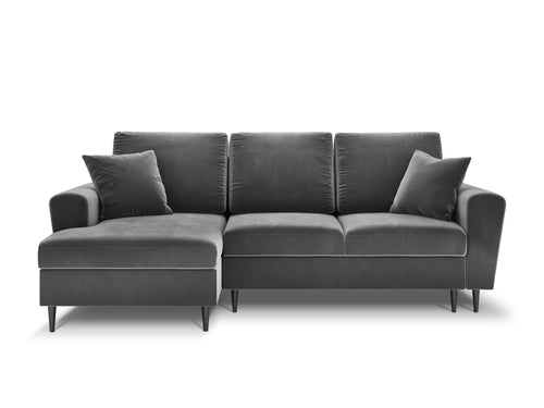 Cosmopolitan Design Uitklapbare hoekbank links met opbergdoos Kyoto 4-zits, flueel, lichtgrijs - 145x241x88cm