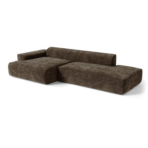 Premium Interiors - Hoekbank (links) HANA - fluweel weefsel expresso bruin 300cm
