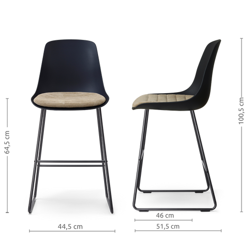 Nolon Nino-Liv barkruk zwart met nougatbruin zitkussen - zwart onderstel - 65 cm - vtwonen shop