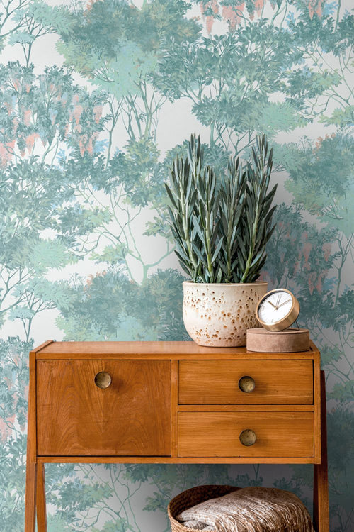 Livingwalls behang bloemmotief meerkleurig, groen, wit, oranje en blauw - 53 cm x 10.05 m - AS-391733 - vtwonen shop