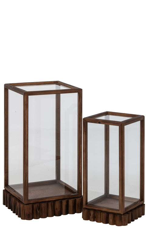 J-Line Rechthoekige vitrinedecoraties - dennenhout - bruin - set van 2
