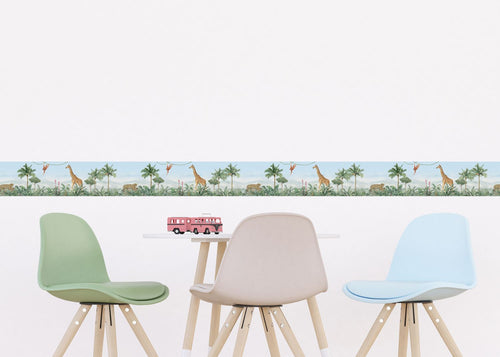 Sanders & Sanders zelfklevende behangrand jungle dieren groen en blauw - 500 x 9.7 cm - 601303