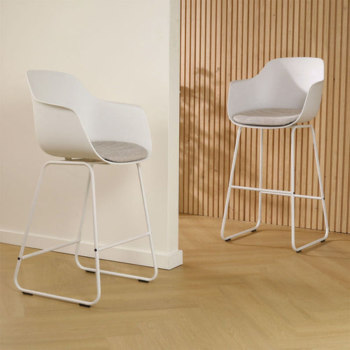 Nolon Nino-Liz Barkruk Wit - Beige Kussen - Wit Frame - 75 cm - vtwonen shop