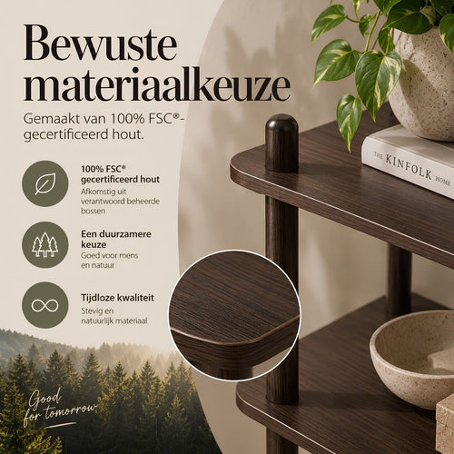 Mica Decorations Jeff Wandrek - Boekenplank van 100% FSC-Gecertificeerd Hout met Drie Ruime Planken voor Boeken en Decoratie - Lichtbruin - L80 x B30