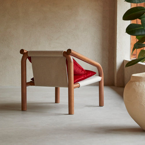 Tikamoon Fauteuil van massief eikenhout en rood fluweel - Rood