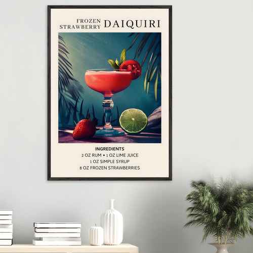 Artfulprints Poster Frozen Strawberry Daiquiri cocktail - Ingrediënten   - A4 21x29.7 cm - Meerkleurig