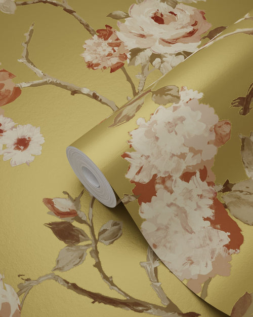 ESTAhome behang vintage bloemen goud en terracotta roze - 53 cm x 10.05 m - 139762