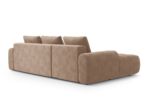 Cosmopolitan Design Uitklapbare hoekbank links met opbergdoos Linz 3-zits, flueel donkerbeige - 142x275x84cm