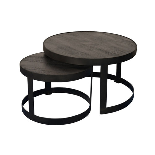 StarFurn Salontafel Lola - Rond Zwart Hout - Set van 2 - 70x70x45cm
