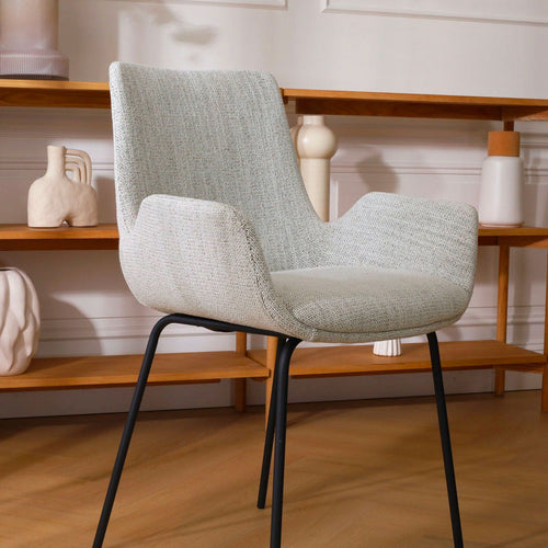 Nolon Nora-Eef Eetkamerstoel Beige Gemêleerd - met Armleuning - Zwart - vtwonen shop