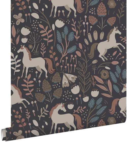 ESTAhome behang unicorns donkerblauw en bruin - 50 x 900 cm - 131462 - vtwonen shop