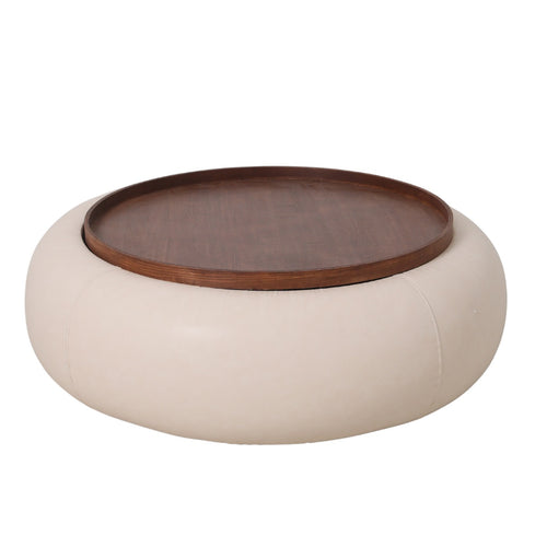 DÉJA Living Salontafel Draby - Beige/Walnoot - Met Opbergruimte - Ø102cm