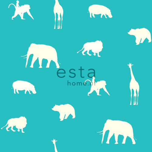 ESTAhome behang dieren turquoise - 53 cm x 10.05 m - 137337