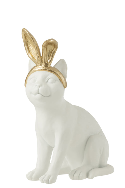 J-Line decoratie Kat Oor - polyresin - goud/wit - large