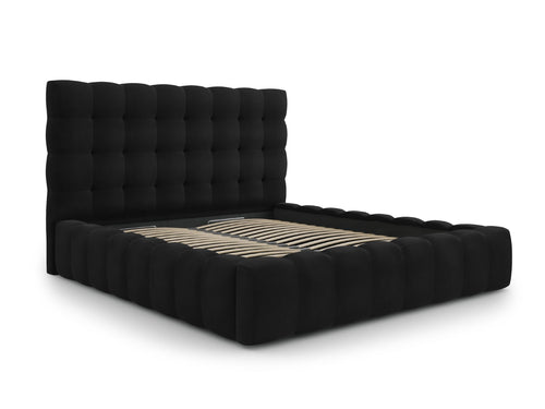 Cosmopolitan Design Opbergbed met hoofdeinde Bali 140x200cm, flueel, zwart - 230x165x125cm