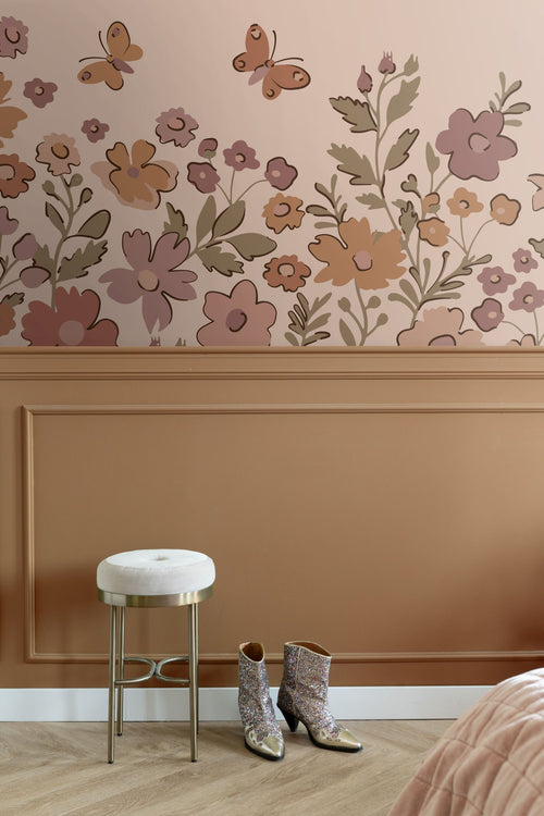 ESTAhome fotobehang bloemetjes terracotta roze - 2.5 x 2.79 m - 159582