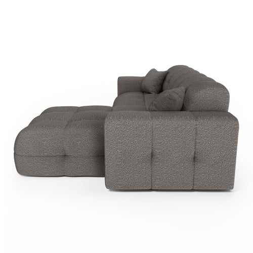 Premium Interiors - Rechthoekige hoekbank COCOON - bouclé-stof grafietgrijs 230cm