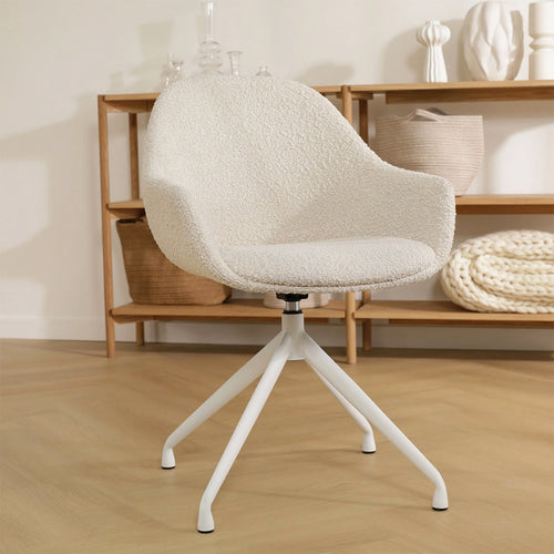 Nolon Nola-Mae Eetkamerstoel Bouclé Beige - Draaibaar Wit Onderstel