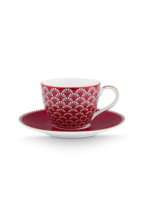 Pip Studio - Blooming Tales Dark Red - Set van 2 Espressokoppen en Schotels - 120ml