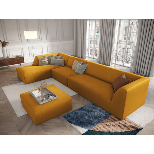 Cosmopolitan Design - Modulaire hoekbank links Siena 5-zits, ribfluwelen geel - 180x366x69cm