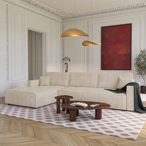 Premium Interiors - Linkshoekbank met slaapfunctie en opbergruimte  - corduroy beige 297cm