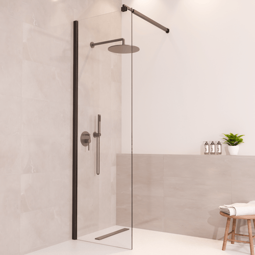 LOMAZOO douchewand Lima - inloopdouche - anti kalk nano coating - helder glas - 8 mm - zwart - 60 x 200 cm