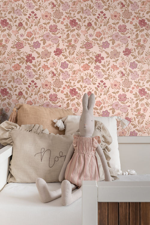 ESTAhome behang bloemetjes roze en paars - 50 x 900 cm - 132235